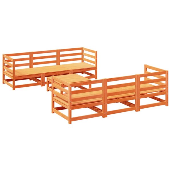vidaXL Salon de jardin 7 Pièces cire marron bois de pin massif