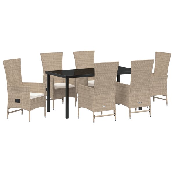 vidaXL Ensemble de Salle à Manger de Jardin 7 Pièces avec Coussins Beige Poly Rattan