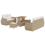 Ensemble de canapés de jardin 8 pièces avec coussins beige en rotin poly et acacia