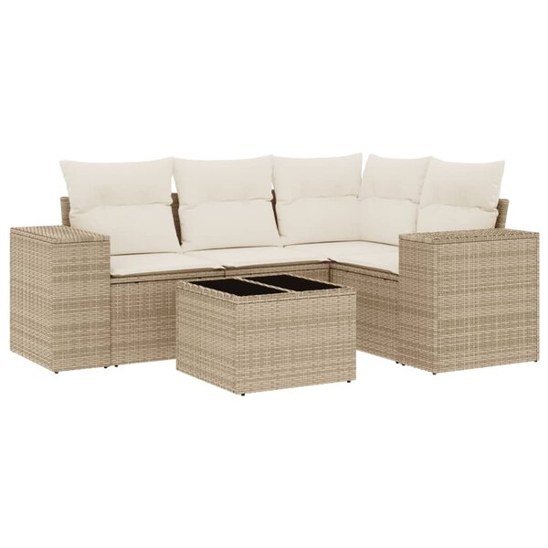 vidaXL Salon de jardin avec coussins 5 Pièces beige résine tressée