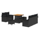 Ensemble de Canapés de Jardin 8 Pièces avec Coussins Noir Poly Rattan Acacia