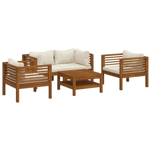 vidaXL Salon de jardin 5 Pièces avec coussin crème Bois d'acacia solide