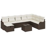 Ensemble de Canapé de Jardin 9 Pièces avec Coussins en Poly Rattan Marron