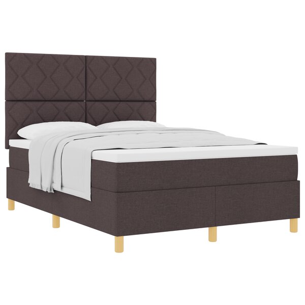 vidaXL Lit box spring avec matelas brun foncé 140x190 cm tissu