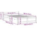 vidaXL Cadre de lit sans matelas gris bois massif 135x190 cm