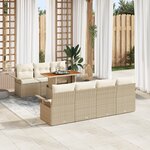 vidaXL Ensemble de 8 pièces de sofa de jardin avec coussins beige en poly rotin et acacia