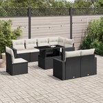 vidaXL Salon de jardin 9 Pièces avec coussins noir résine tressée