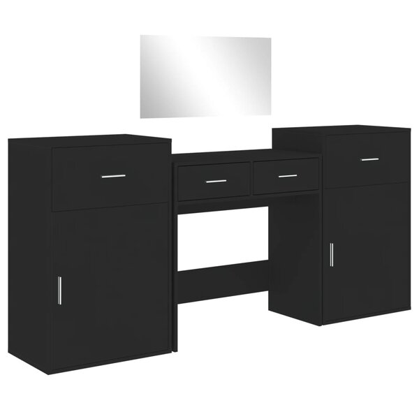 vidaXL Ensemble de coiffeuse 4 Pièces noir bois d'ingénierie