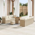 Ensemble canapé jardin vidaXL 11 pièces avec coussins beige en rotin synthétique et acacia