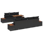 Ensemble de Canapé de Jardin de 8 Pièces avec Coussins Noir Poly Rattan