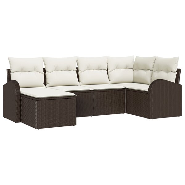 vidaXL Set de Canapé de Jardin 6 Pièces avec Coussins Marron Poly Rattan