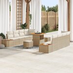 vidaXL Ensemble de salon de jardin 11 pièces avec coussins Beige Poly Rattan Acacia