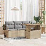 Ensemble de Canapé de Jardin vidaXL 5 Pièces avec Coussins Beige Rattan Poly Acacia