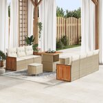 Canapé de jardin 10 pièces avec coussins poly rotin beige et acacia