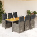 vidaXL Ensemble de bistro de jardin 7 Pièces coussins gris poly rotin