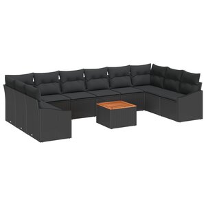 vidaXL Ensemble de canapé de jardin 11 pièces avec coussins  rattan poly noir et acacia