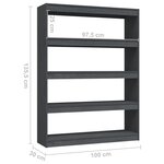 vidaXL Bibliothèque/Séparateur de pièce Gris 100x30x135 5cm Pin massif