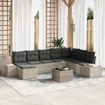 vidaXL Set de canapé de jardin 9 pièces avec coussins gris poly rotin