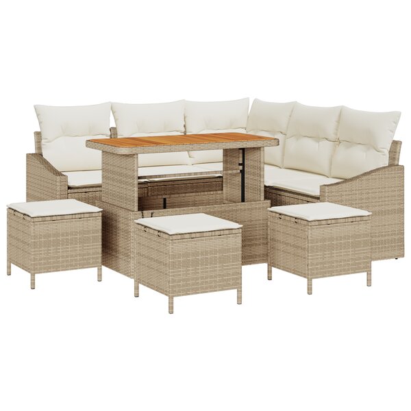 Ensemble de canapé de jardin 9 pièces avec coussins beige poly rotin