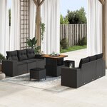 vidaXL Ensemble de Canapés de Jardin 9 Pièces avec Coussins Noir Poly Rattan Acacia