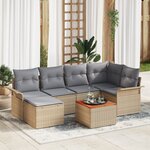 Ensemble de Canapés de Jardin 7 Pièces avec Coussins Beige Poly Rotin Acacia