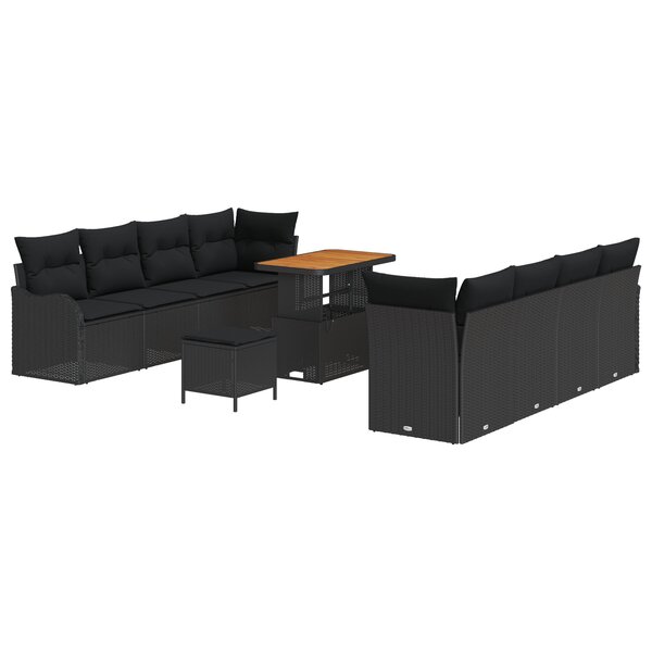 Set de sofa de jardin 11 pièces avec coussins Noir Poly Rattan Acacia