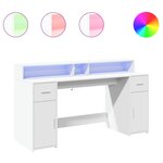 Bureau table poste de travail meuble d'ordinateur informatique étude avec lumières LED 160 x 55 x 91 cm bois d'ingénierie blanc 02_0023408