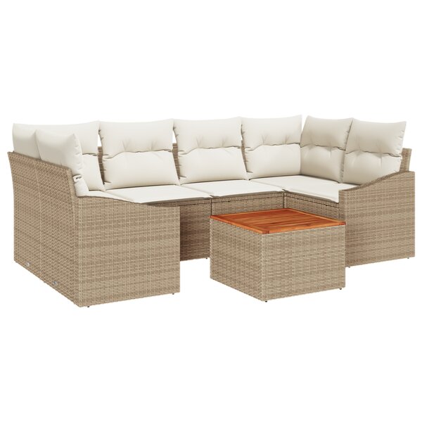 vidaXL Ensemble Canapé Jardin 7 Pièces avec Coussins Beige Poly Rattan Acacia