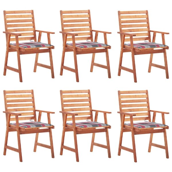 vidaXL Chaises à dîner d'extérieur 6 Pièces avec coussins Acacia massif