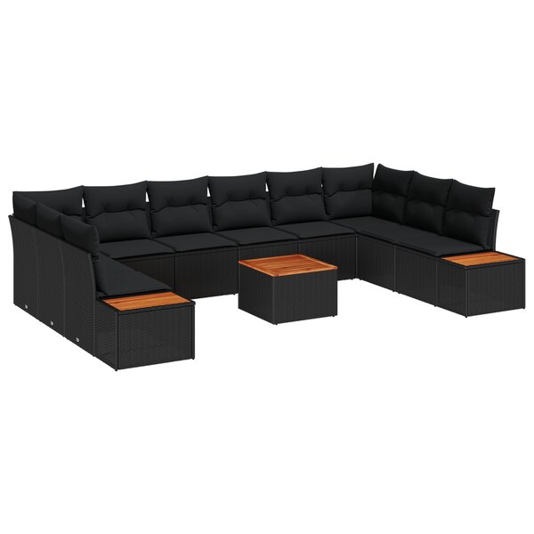 vidaXL Ensemble de canapés de jardin de 11 pièces avec coussins noirs en poly rotin
