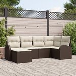 vidaXL Set de Canapé de Jardin 6 Pièces avec Coussins Marron Poly Rattan