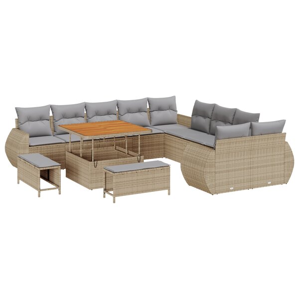 Ensemble de canapés de jardin 13 pièces avec coussins Beige Rattan Acacia