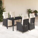 vidaXL Ensemble à manger de jardin coussins 5Pièces Noir Résine tressée