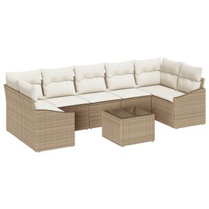 vidaXL Ensemble de Canapés de Jardin de 8 pièces avec Coussins Beige Poly Rattan