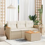vidaXL Salon de jardin avec coussins 4 Pièces beige résine tressée
