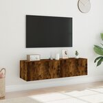vidaXL Meubles TV muraux et lumières LED 2Pièces chêne fumé 60x35x31 cm