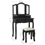 vidaXL Ensemble de coiffeuse avec tabouret Noir 80x69x141 cm Paulownia
