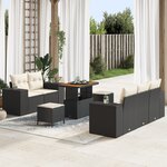 Ensemble de Canapé de Jardin 8 Pièces avec Coussins Noir Rattan Acacia