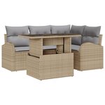vidaXL Ensemble de Canapé de Jardin 5 Pièces avec Coussins en Rattan Poly Beige