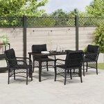 vidaXL Ensemble de repas de jardin 5 pièces avec coussins en rattan poly noir