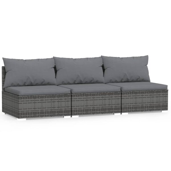 vidaXL Canapé 3 places avec coussins Gris Résine tressée