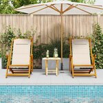 Chaises de plage pliantes vidaXL 2 Pièces Crème en bois d'acacia massif et Textilène