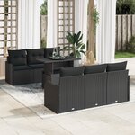 Ensemble de canapé de jardin 7 pièces avec coussins en rotin poly noir