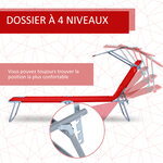 Transat bain de soleil pliable grand confort dossier et pare-soleil réglable multi-positions rouge