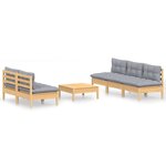 vidaXL Salon de jardin 6 Pièces avec coussins gris bois de pin