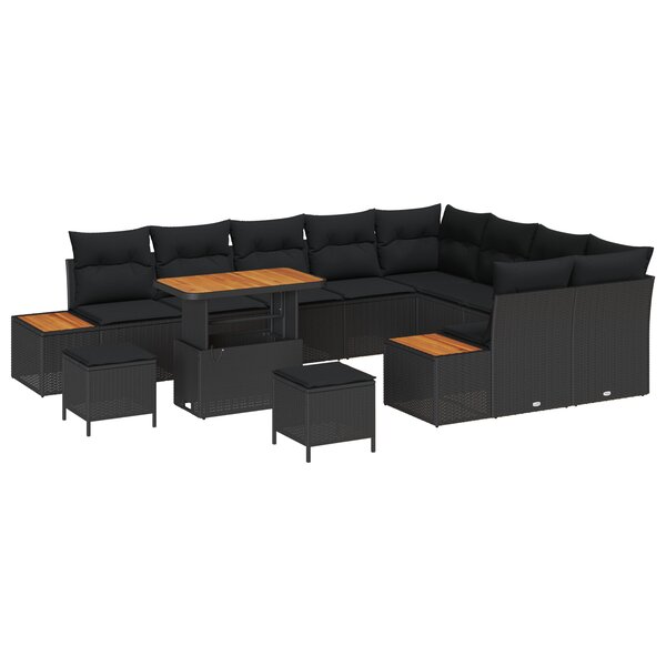 Ensemble de canapé de jardin vidaXL 12 pièces avec coussins Noir Poly Rattan Acacia