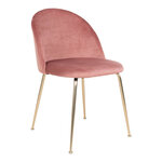 2 chaises de salle à manger en velours rose avec pieds en laiton