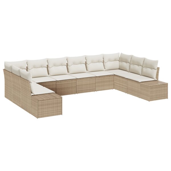 vidaXL Set de canapé de jardin 10 pièces avec coussins Beige Poly Rotin