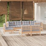 vidaXL Salon de jardin 8 Pièces avec coussins gris Bois de pin massif