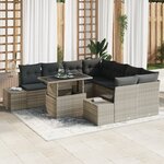 vidaXL Ensemble de canapés de jardin 9 pièces avec coussins gris clair en poly rotin